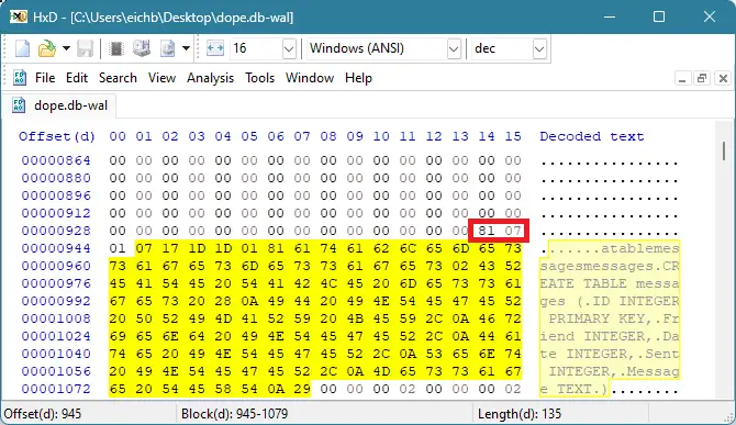 SQLite VarInt in hex view 03 — forensic analysis of variable-length integer encoding