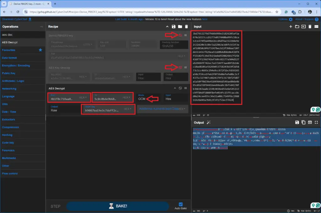 CyberChef-Rezept zur Entschlüsselung von Apple Notes BLOB im AES-GCM-Modus