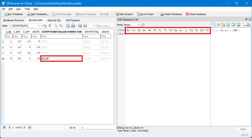 SQLite database IV forensic analysis — digital evidence examination with hex viewer