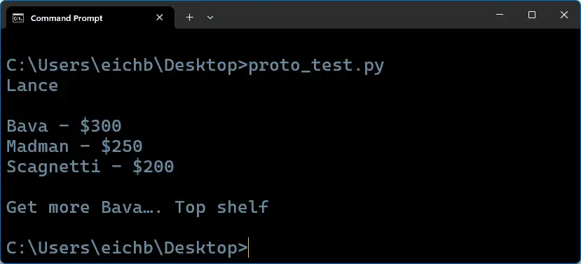Eingabeaufforderung, die den mit dem Python-Skript backboxprotobuf geparsten Apple-Note-Inhalt anzeigt