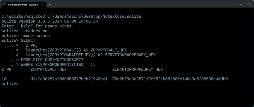 SQLite command line commands — forensic database querying and analysis technique