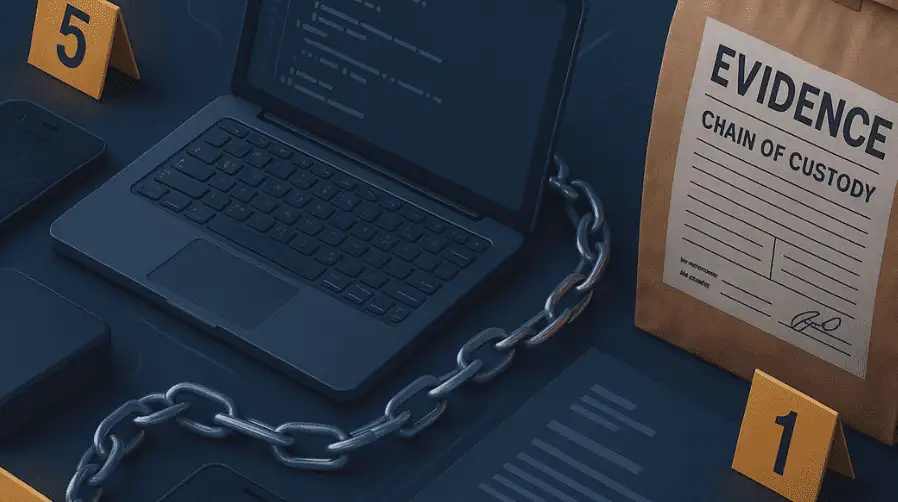Laptop and evidence chain in digital forensics introduction course
