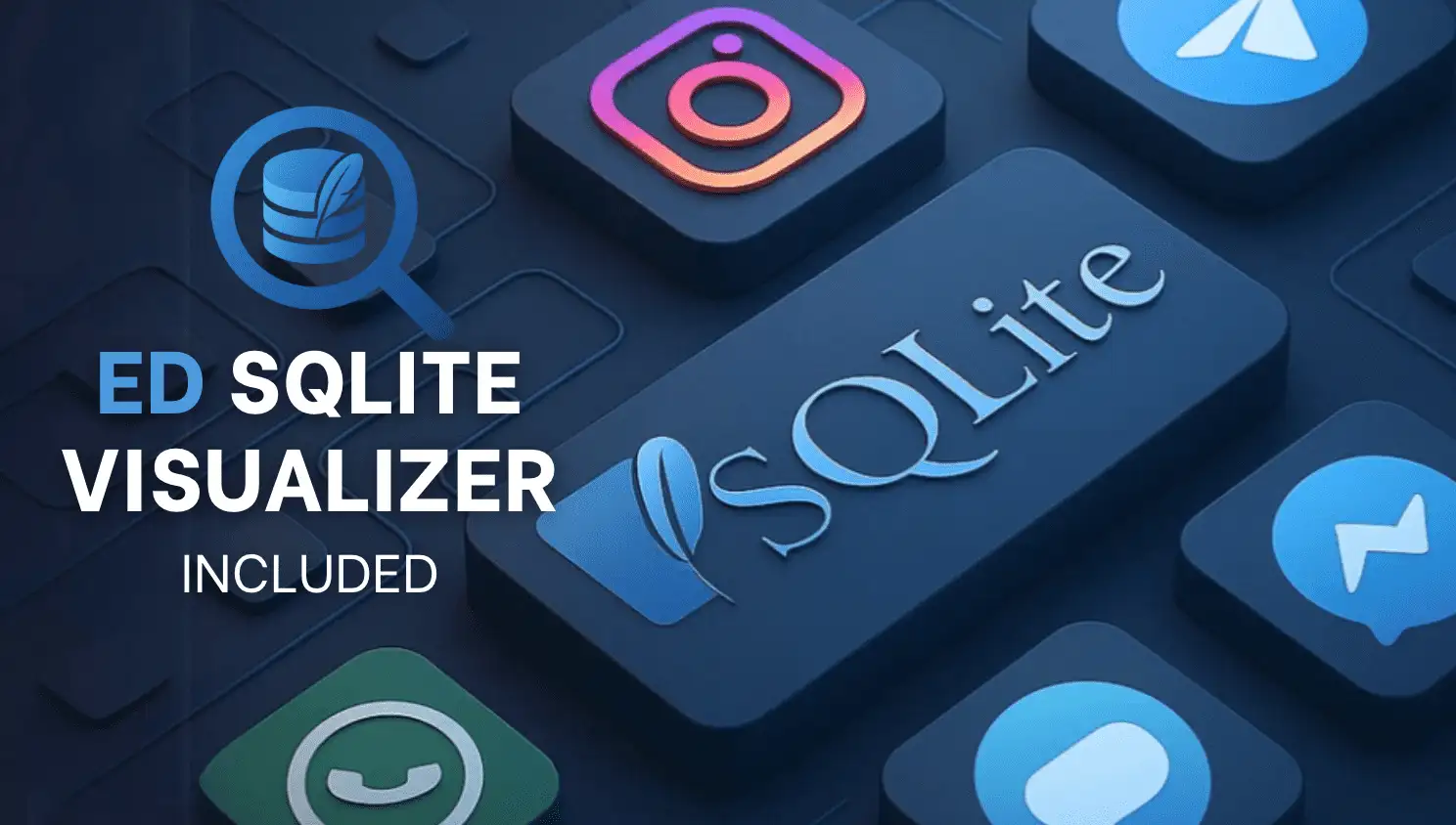 SQLite logo with app icons and ED SQLite Visualizer text