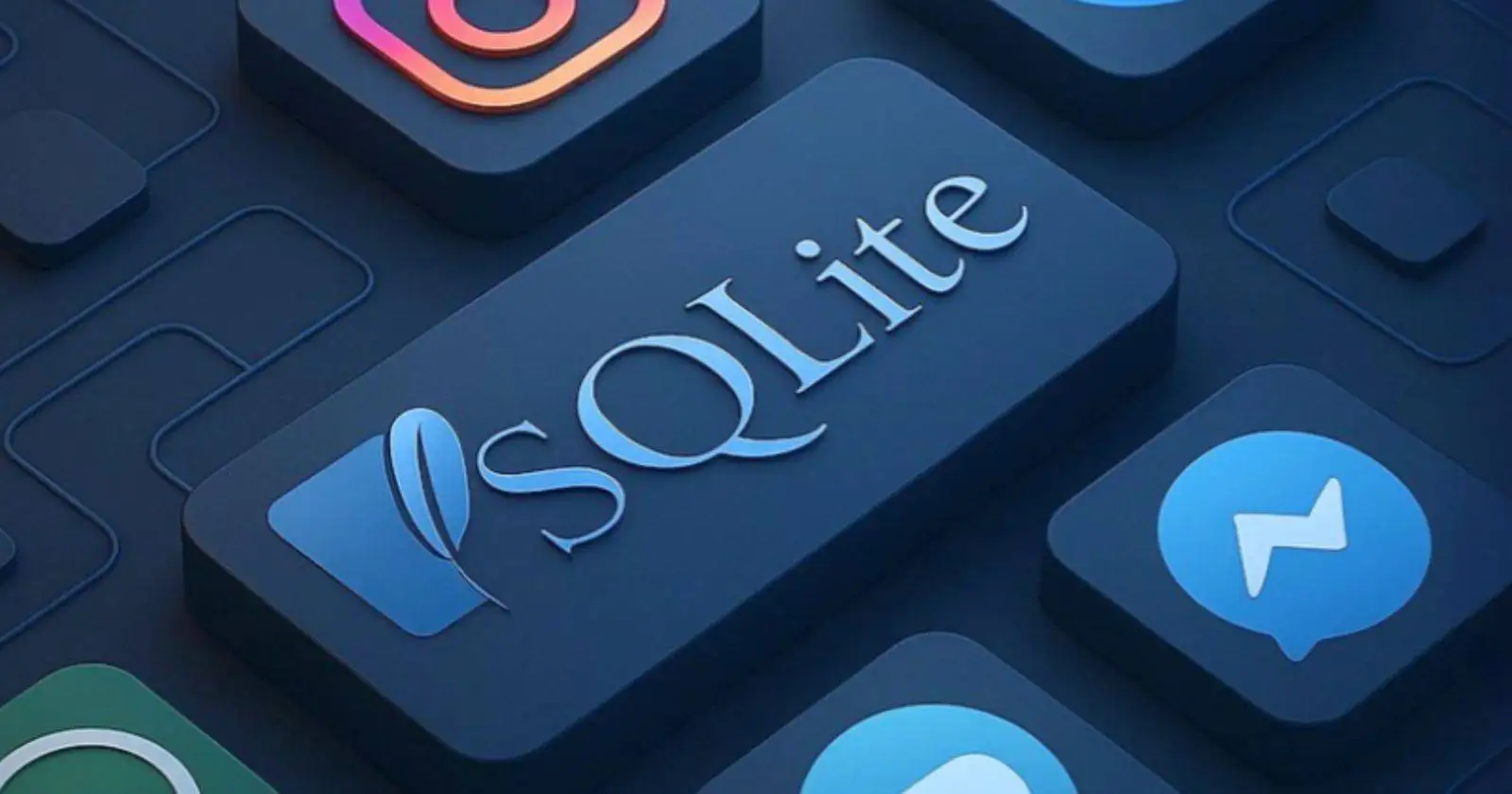 SQLite database icon surrounded by mobile app logos, visualizing mobile forensics training at Elusive Data