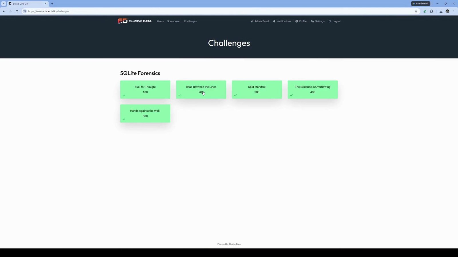 Connected CTF challenge in the SQLite Forensics On-Demand course