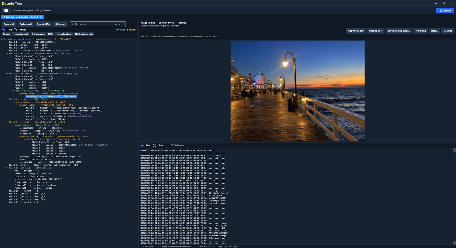 Firefly Decode Tree showing nested data, decoded content and corresponding source bytes